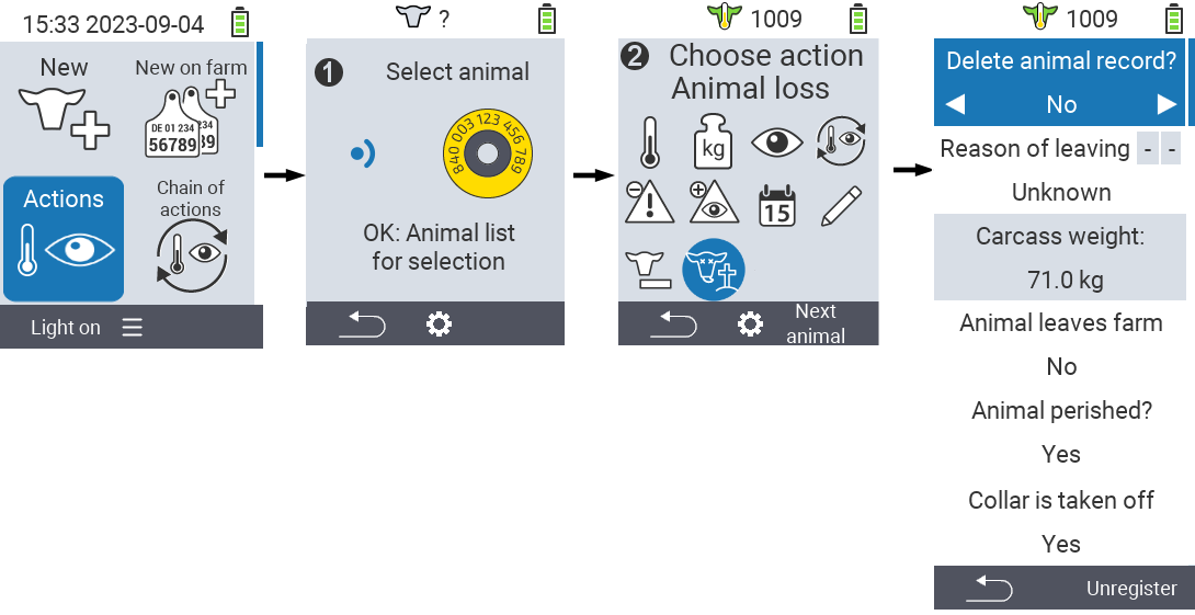 VitalControl: Menu Action Animal loss