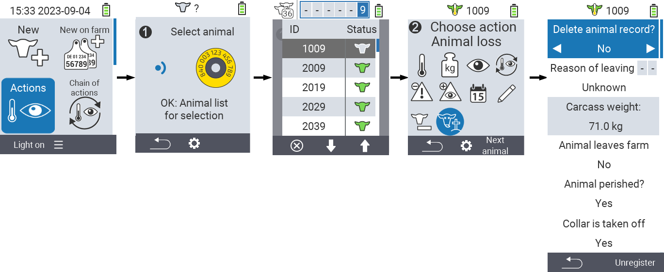 VitalControl: Menu Action Animal loss