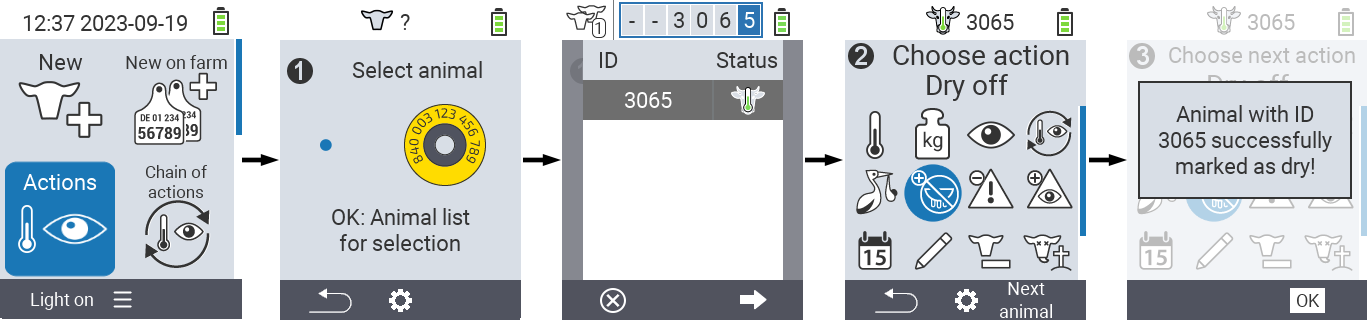 VitalControl: Menu Actions Dry off