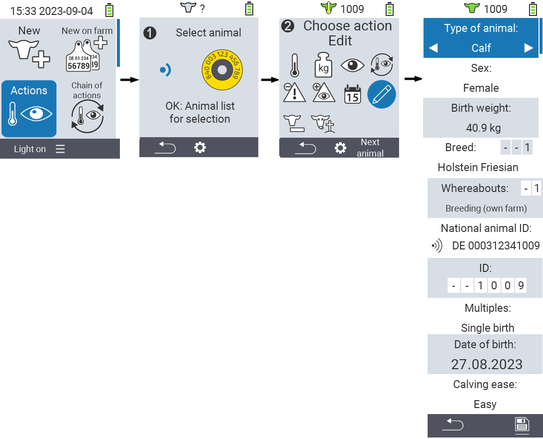 VitalControl: Menu Action Edit animal data