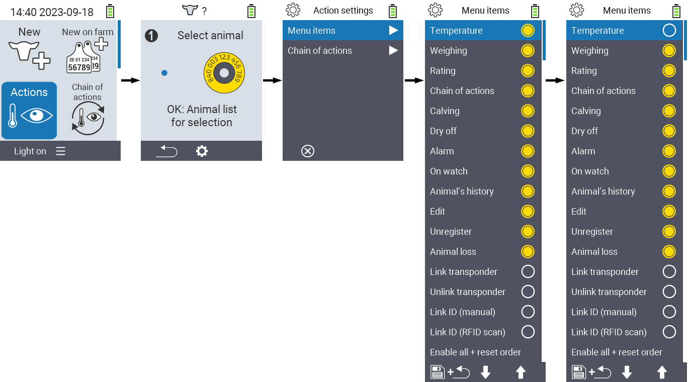 VitalControl: Menu Actions Menu items