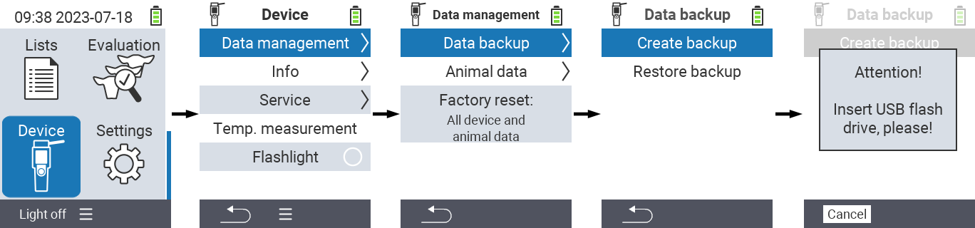 VitalControl: menu path data backup