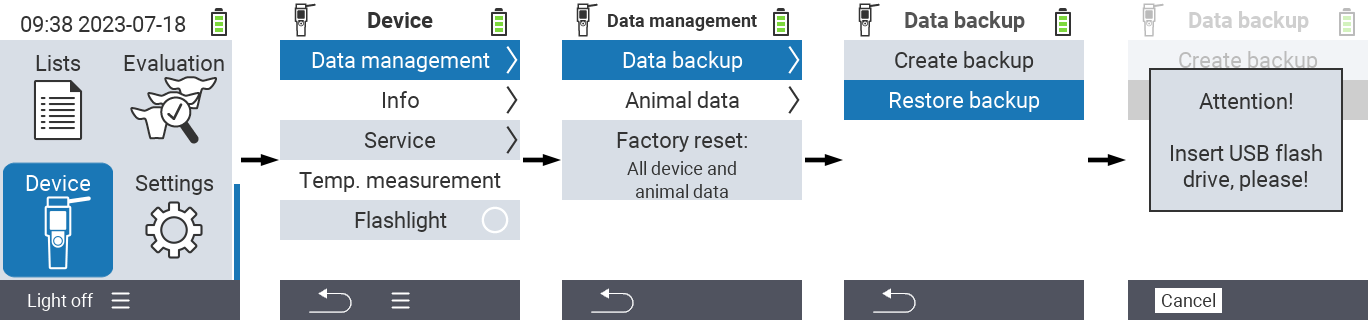 VitalControl: menu path data restore