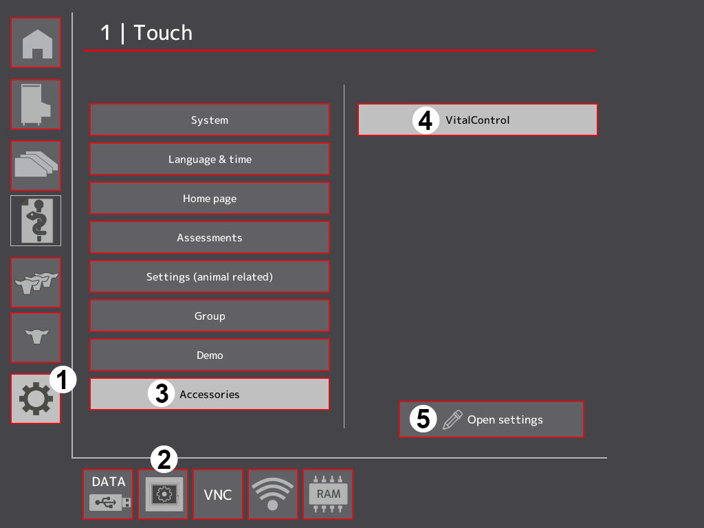 Settings menu VitalControl: callup