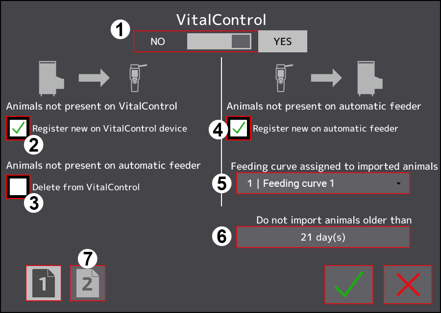 Settings menu VitalControl: Page 1