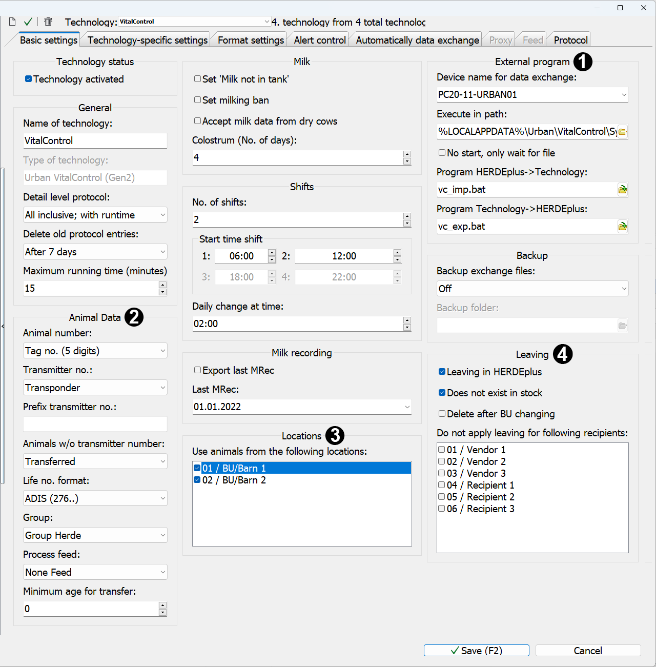 Software Herde: Configuration of basic settings