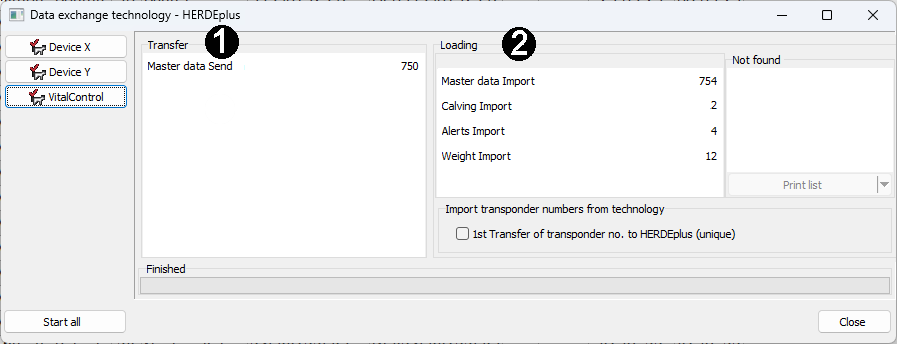 Data exchange with software Herde: Course of actions