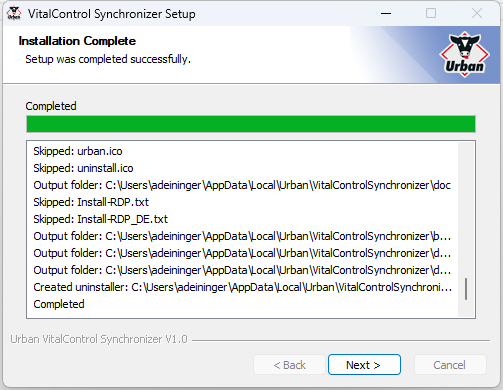 Installation VC-Synchronizer: Installation completed
