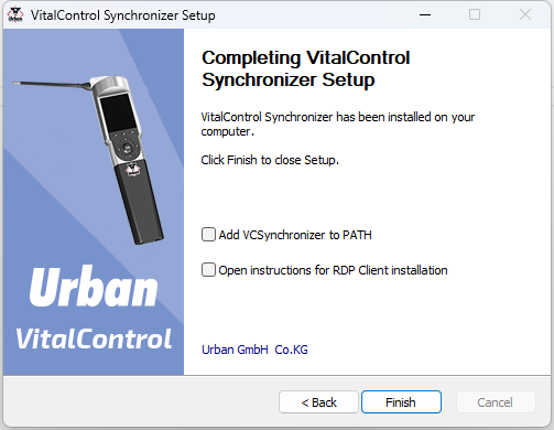 Installation VC-Synchronizer: Final screen