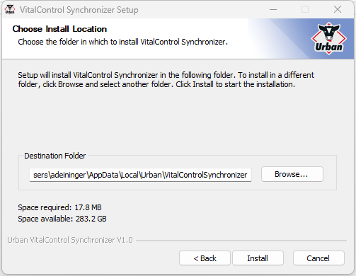 Installation VC-Synchronizer: Selection of target directory