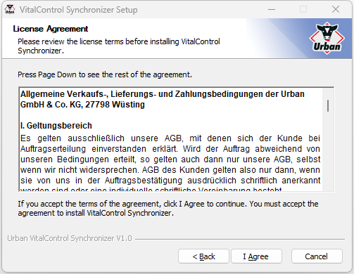 Installation VC-Synchronizer: License screen