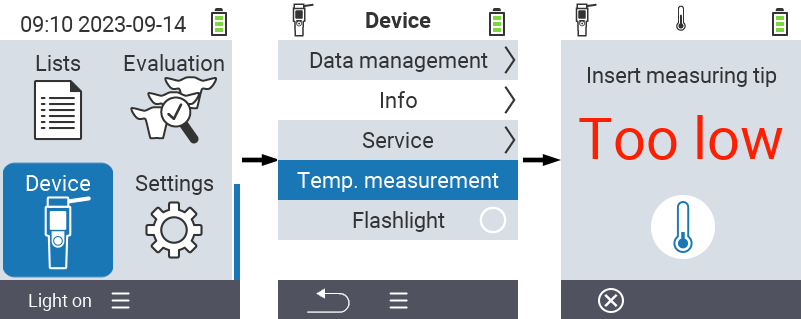 VitalControl: Menu Device Temperature measurement