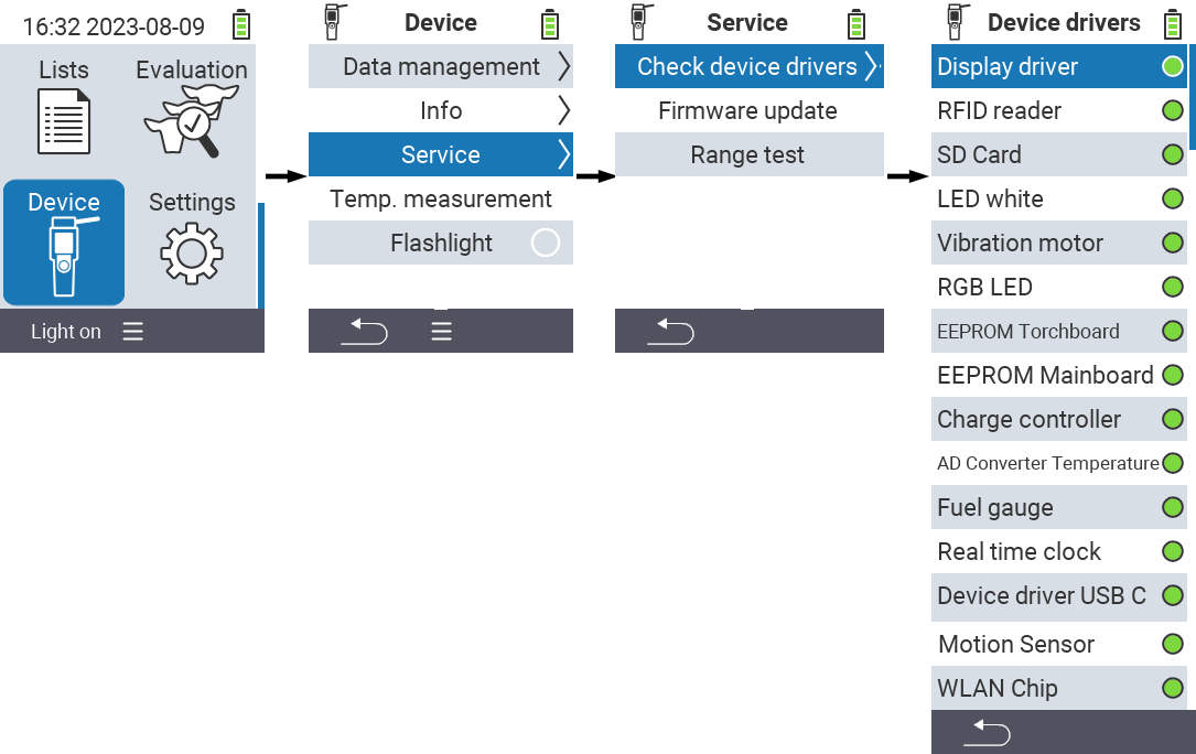 VitalControl: Menu path Check of hardware components