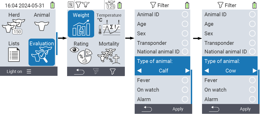 VitalControl: menu Evaluation Create filter
