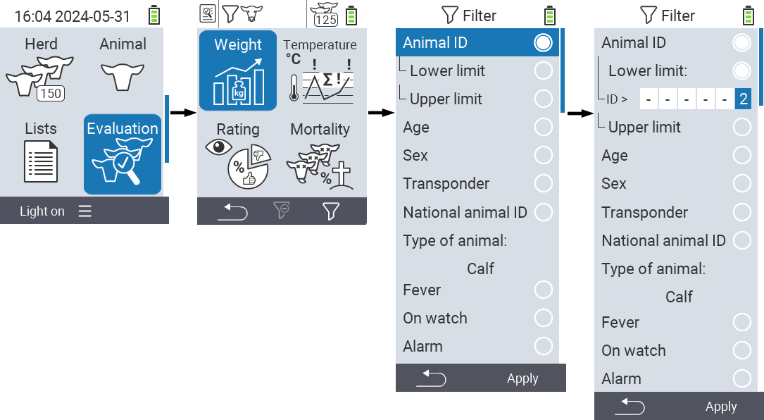 VitalControl: menu Evaluation Create filter