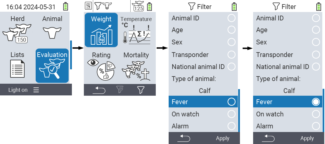 VitalControl: menu Evaluation Create filter