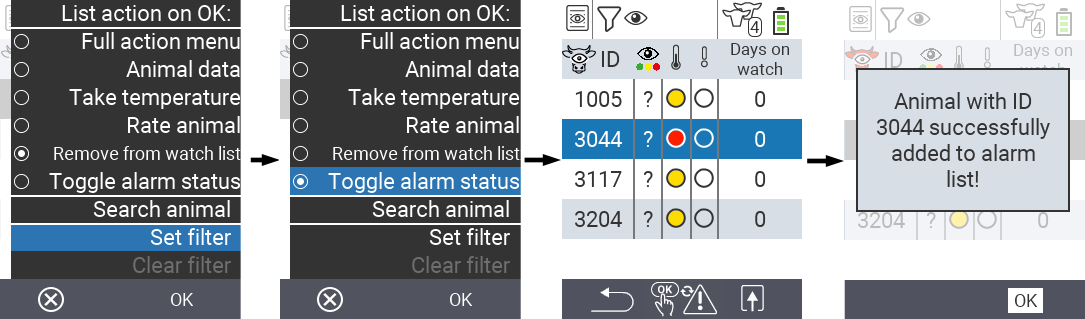 VitalControl Lists Toggle alarm status