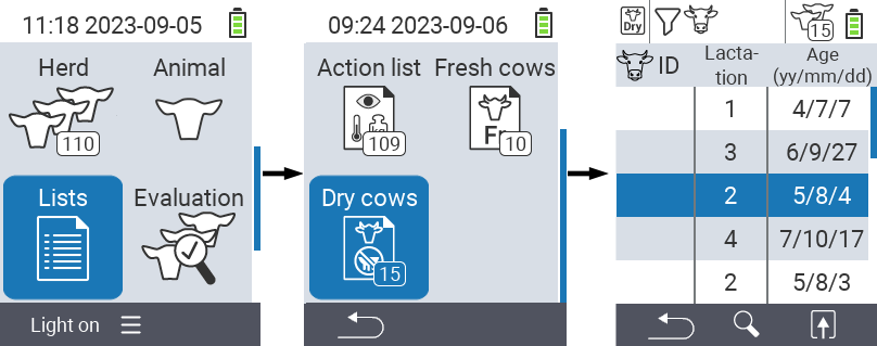 VitalControl Lists Dry cows list