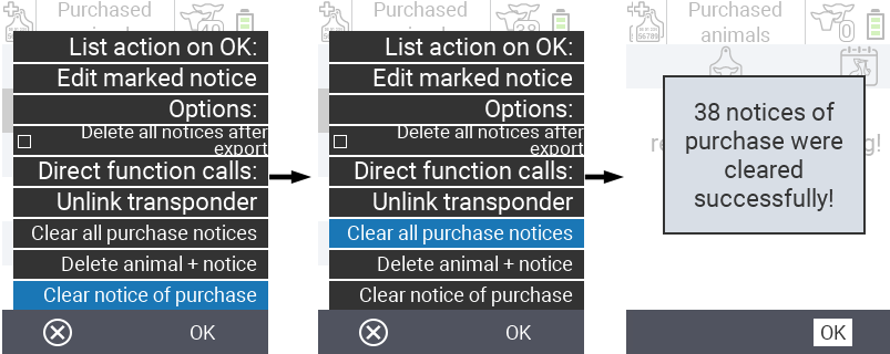 VitalControl: List of purchased animals, clear purchase notices