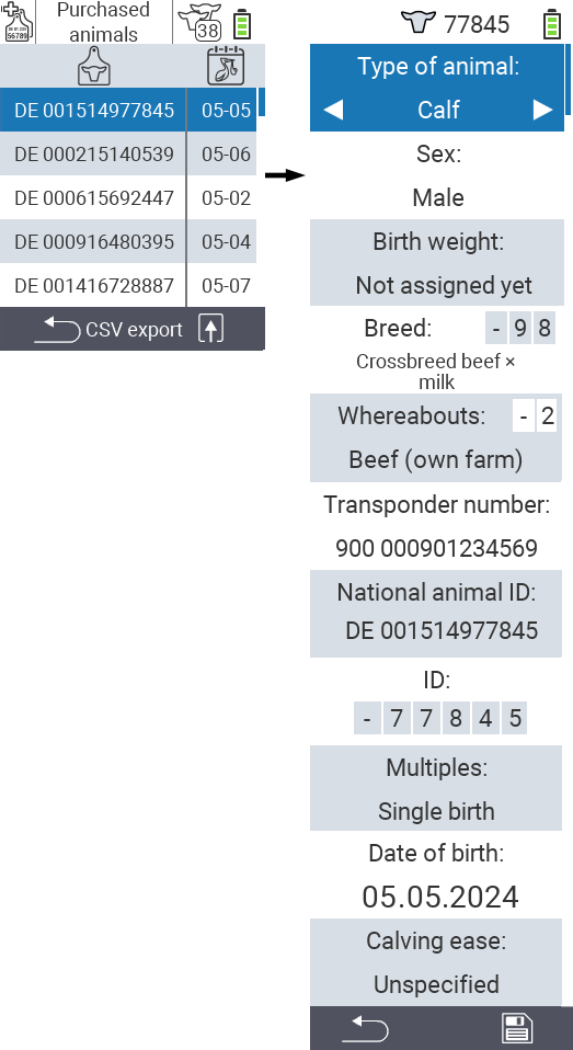 VitalControl: List of purchased animals, Edit animal data