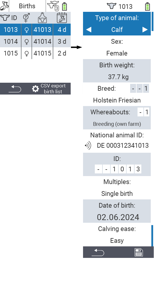 VitalControl: Menu New on farm Births