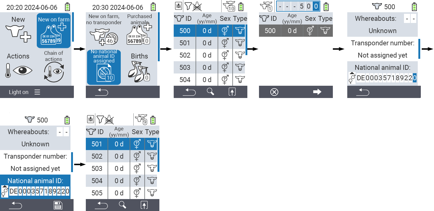 VitalControl: Menu New No national animal ID assigned