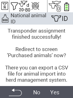 VitalControl: Menu New on farm, no transponder