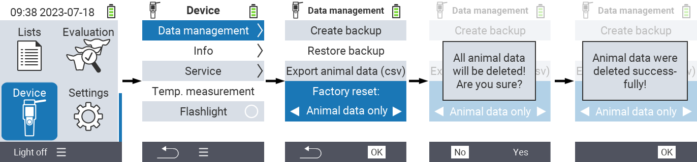 VitalControl: Menu path Delete all animals from device