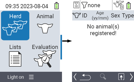 VitalControl: Main menu item ‘Herd’, no animals registered