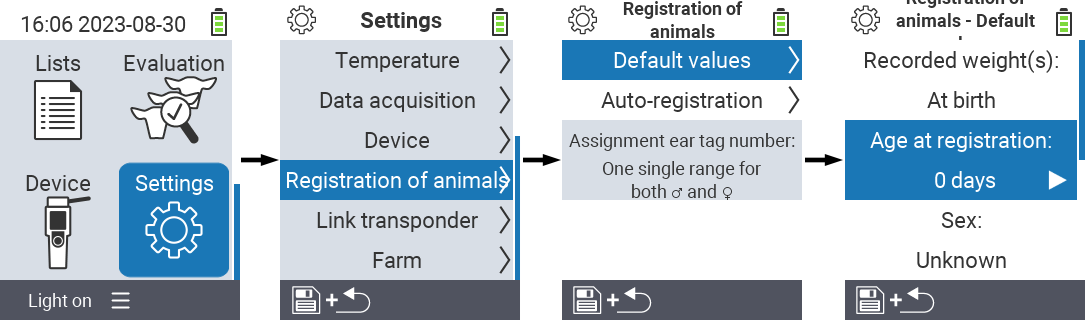 VitalControl: menu settings Set age at registration