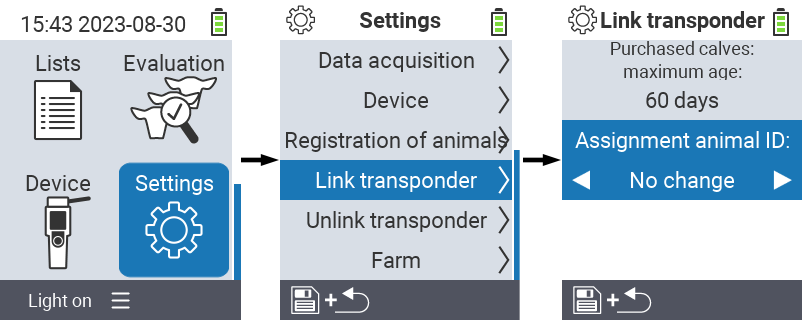 VitalControl: menu settings link transponder