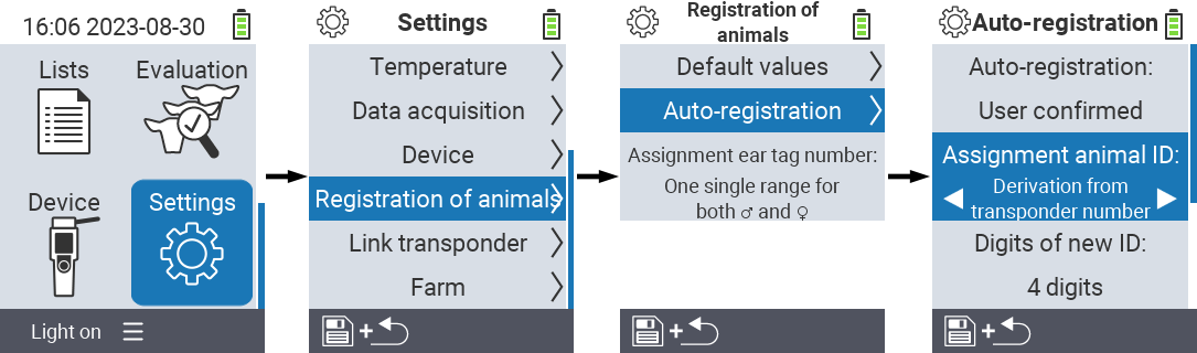 VitalControl: menu settings assignment animal ID