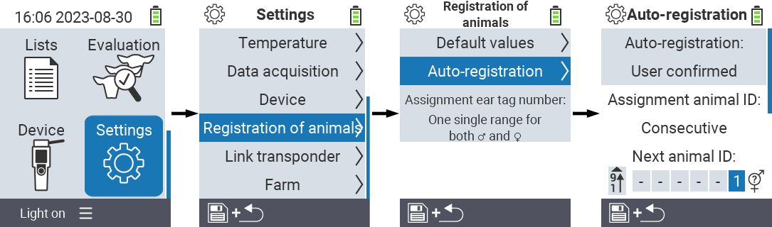 VitalControl: menu settings assignment animal ID