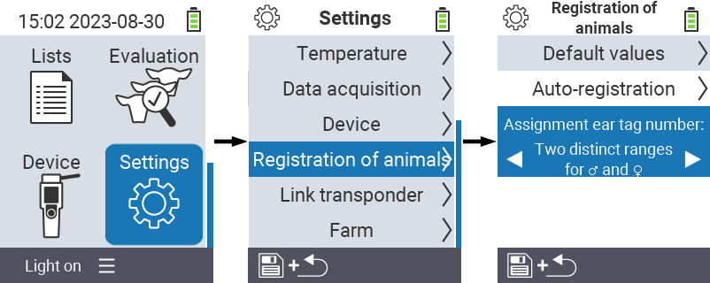 VitalControl: menu settings Assignment ear tag number