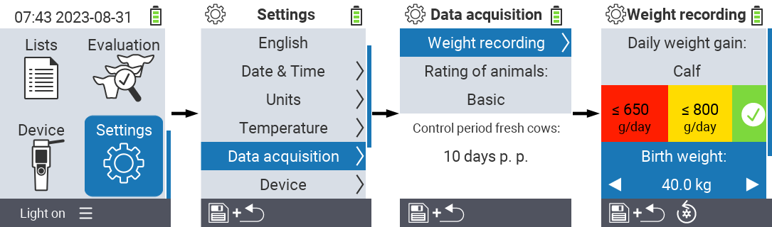 VitalControl: menu settings birth weight