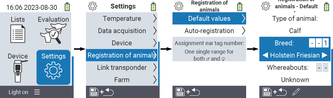 VitalControl: menu settings type of animal
