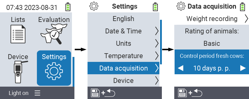 VitalControl: menu settings control period fresh cows