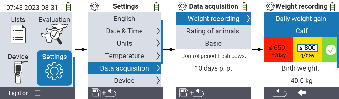 VitalControl: menu settings daily weight gain