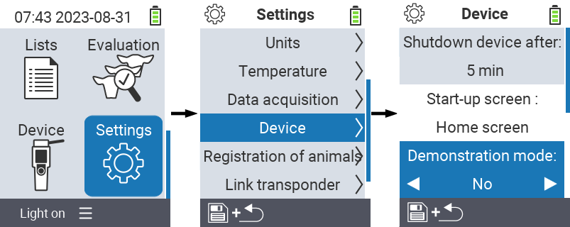 VitalControl: menu settings Demonstration mode