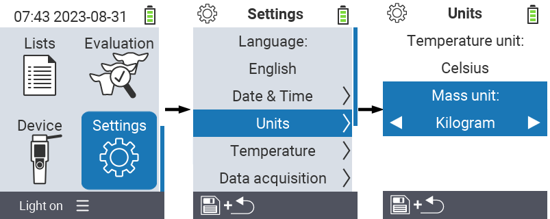 VitalControl: menu settings mass unit