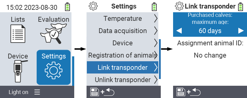 VitalControl: menu settings link transponder