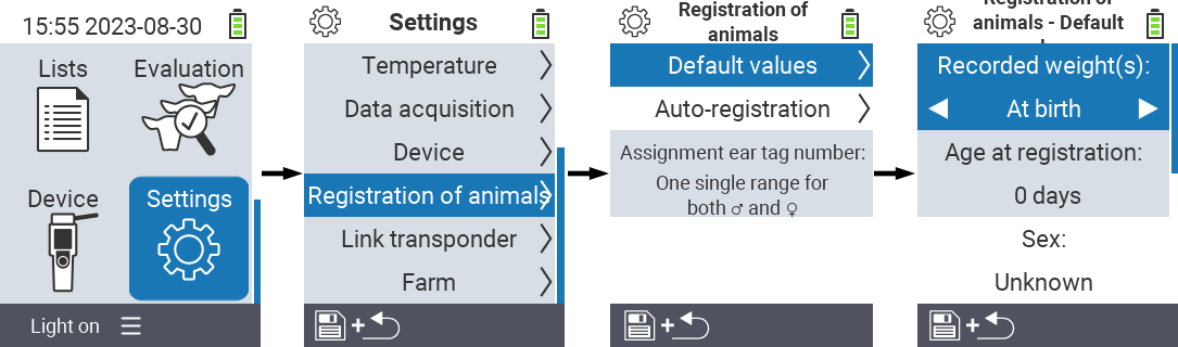 VitalControl: menu settings Set recorded weight(s)