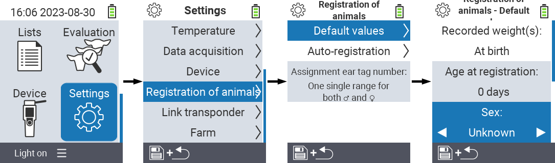 VitalControl: menu settings Set sex