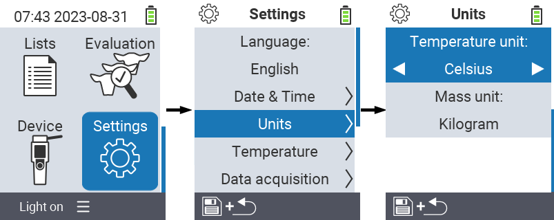 VitalControl: menu settings temperature unit