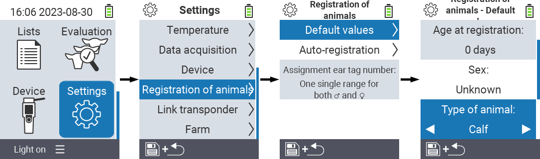 VitalControl: menu settings type of animal
