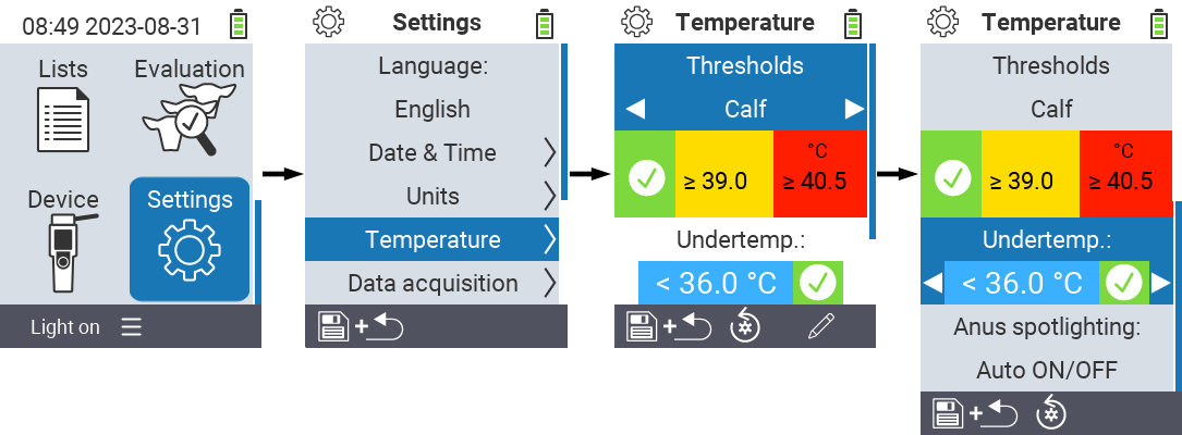 VitalControl: menu settings undertemperature