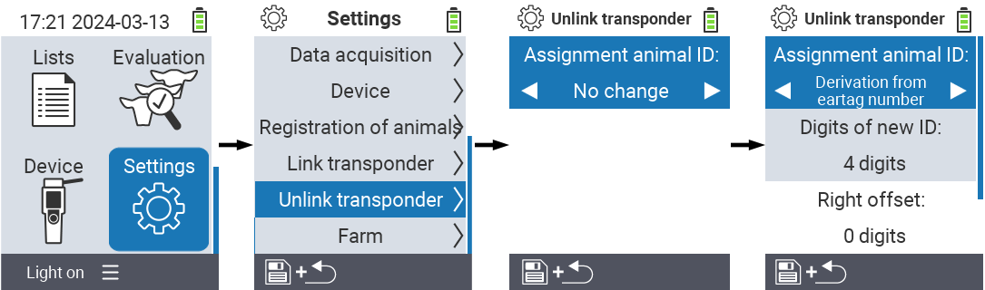 VitalControl: Menu Settings Unlink transponder