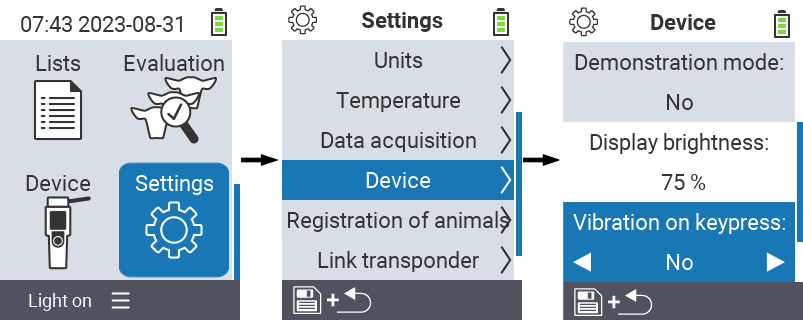 VitalControl: menu settings Display brightness