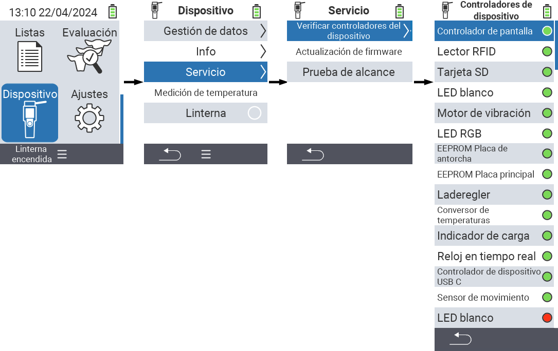 VitalControl: Ruta del menú Comprobación de componentes de hardware