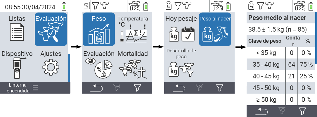 VitalControl: menú Evaluación Pesos al nacer